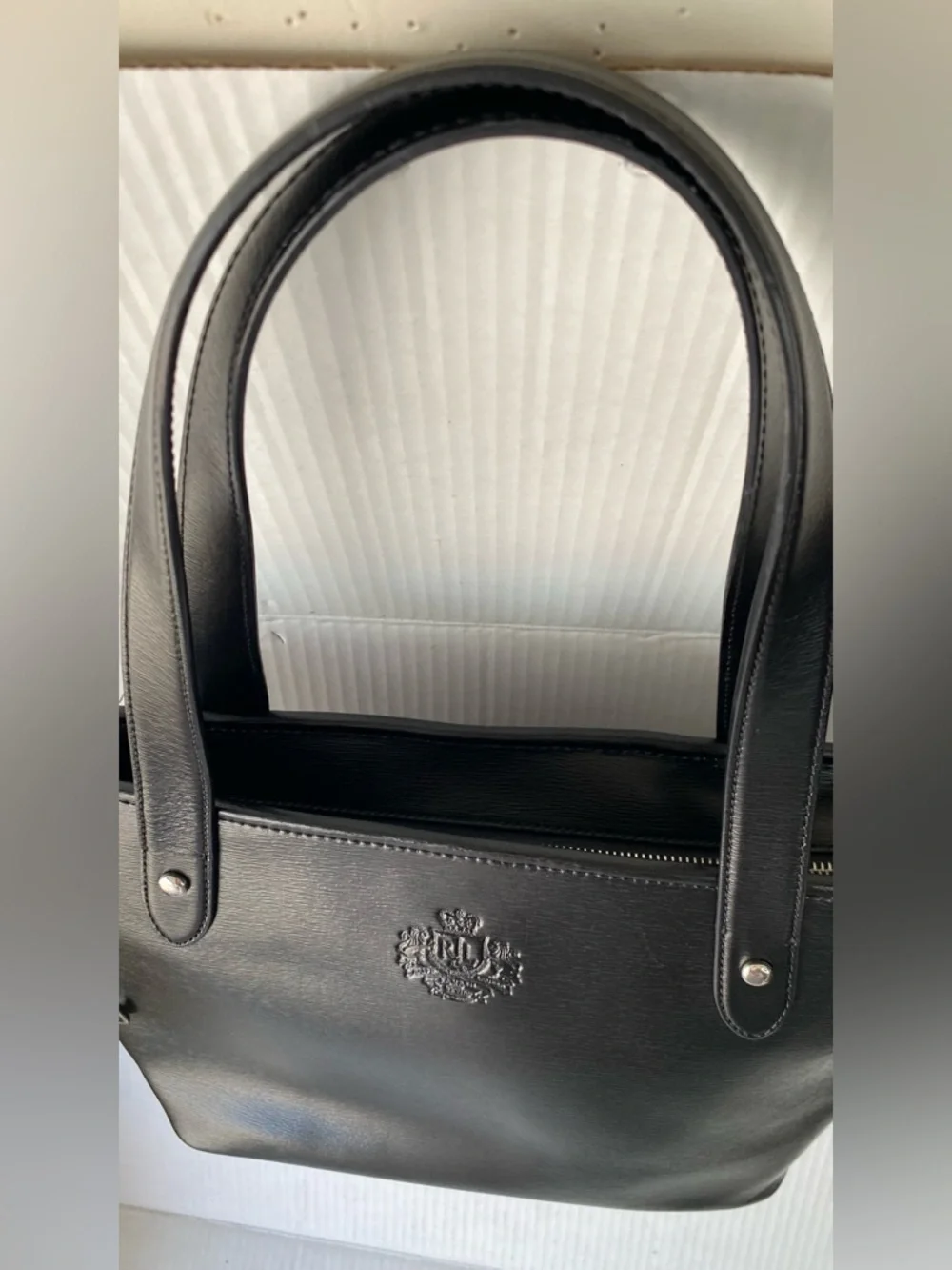 Lauren Ralph Lauren Sloan Street Black Saffiano Leather Shopper Tote Bag - Picture 7 of 15